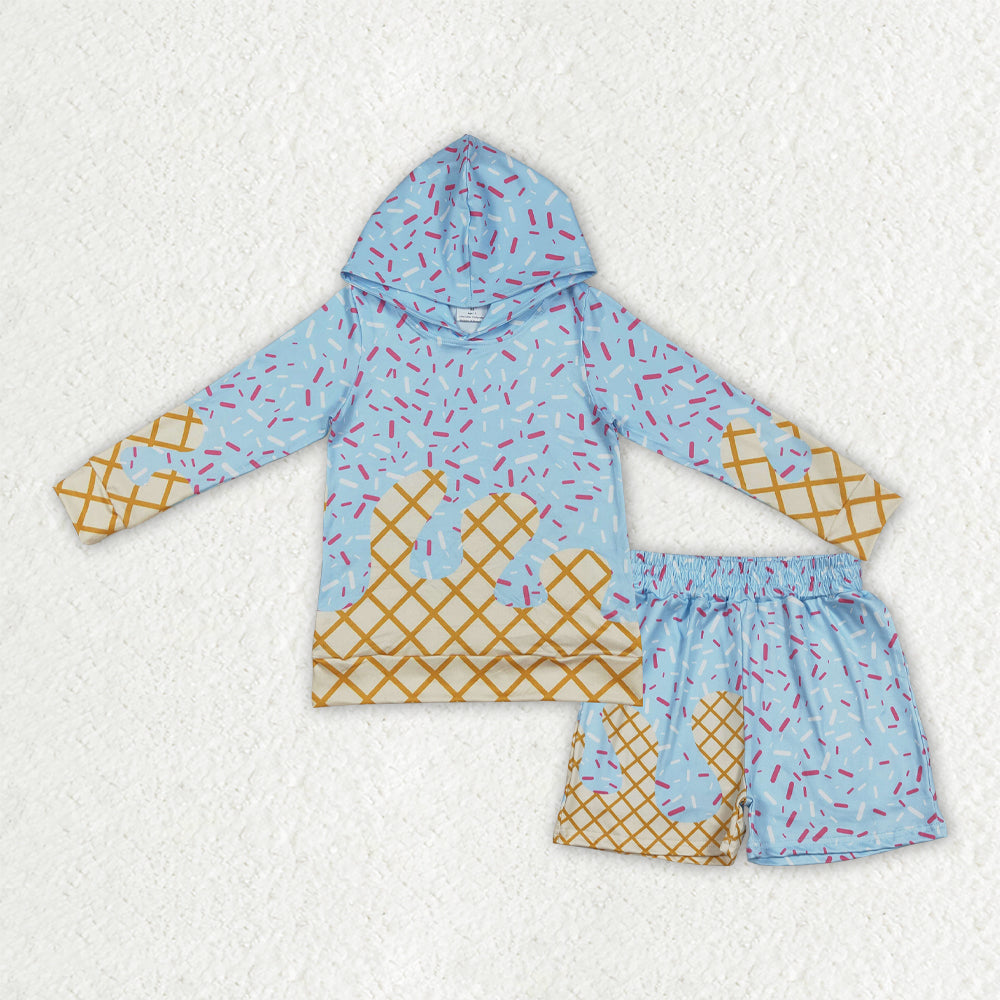 Sibling Baby Girls Boys Blue Ice-cream Drip Shorts Dresses Shirts