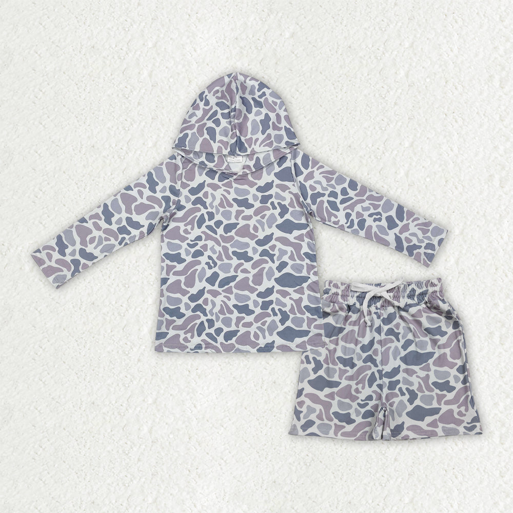 Baby Boys Light Grey Camo Hoodie Top Pockets Shorts Southern Clothes Sets