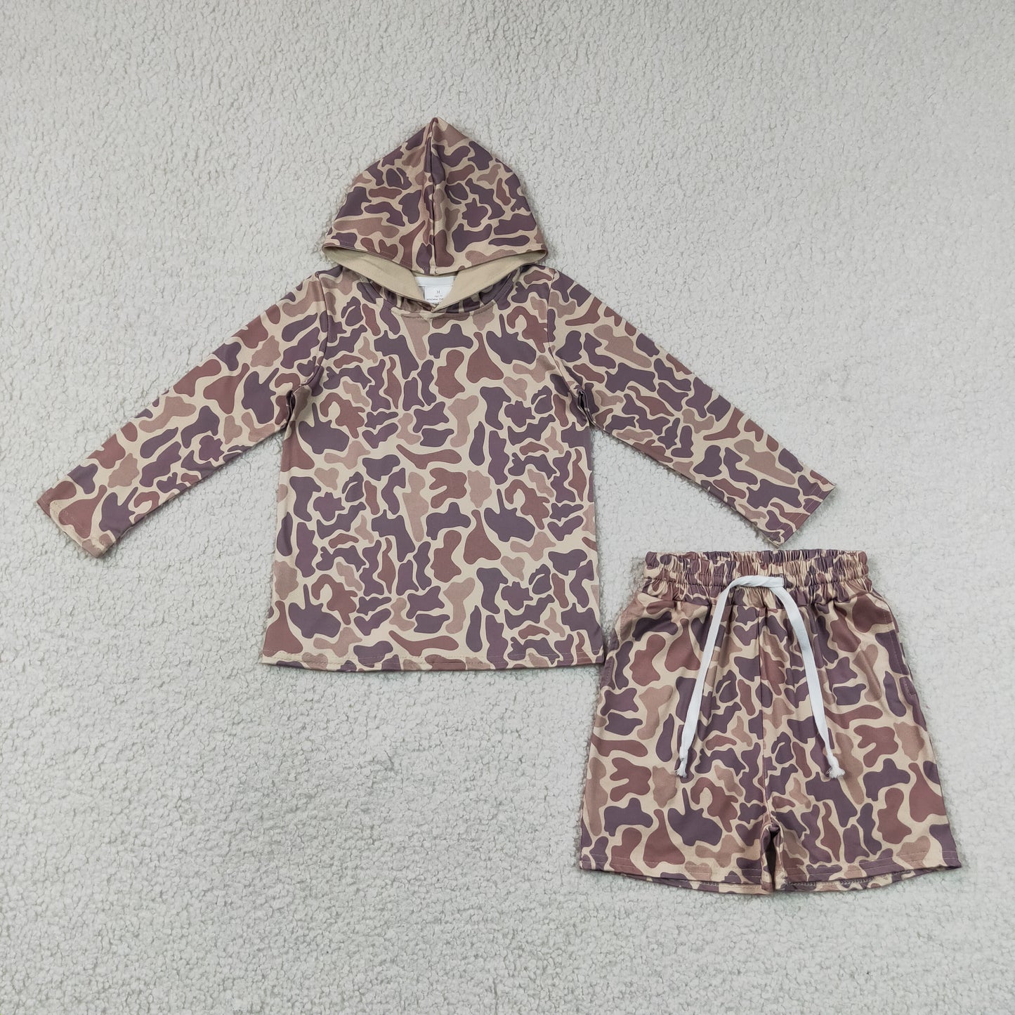 Baby Boys Khaki Camo Hoodie Top Pockets Shorts Southern Clothes Sets