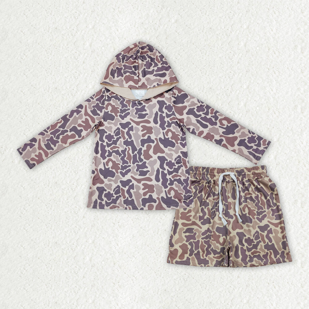 Baby Boys Khaki Camo Hoodie Top Pockets Shorts Southern Clothes Sets