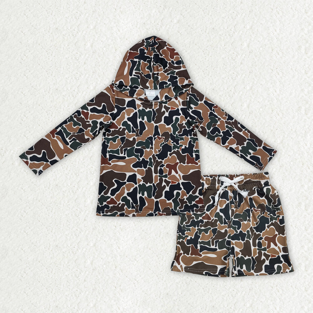 Baby Boys Southern Dark Brown Camo Hoodie Top Pockets Shorts Clothes Sets