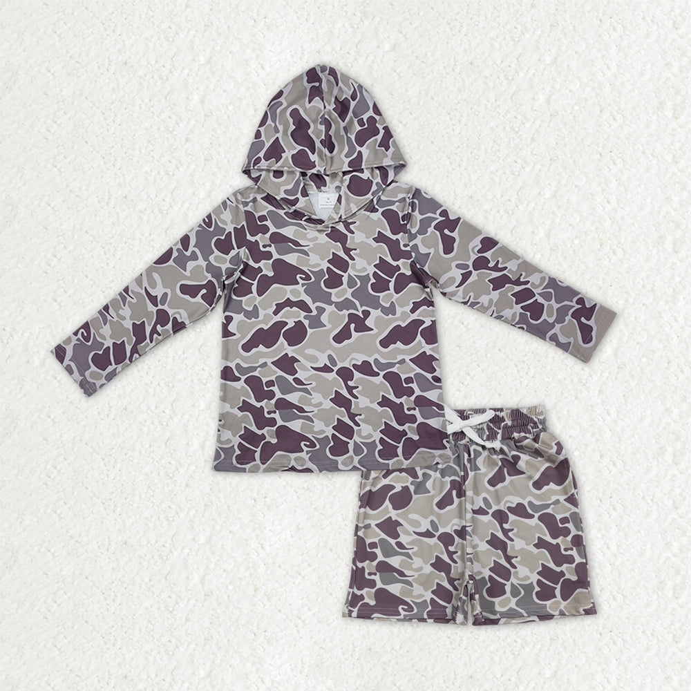 Baby Boys Southern Dark Grey Camo Hoodie Top Pockets Shorts Clothes Sets
