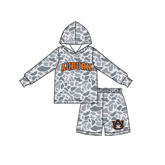 Baby Boys Grey Camo Auburn Long Sleeve Hoodie Short Team Clothes Set Preorder