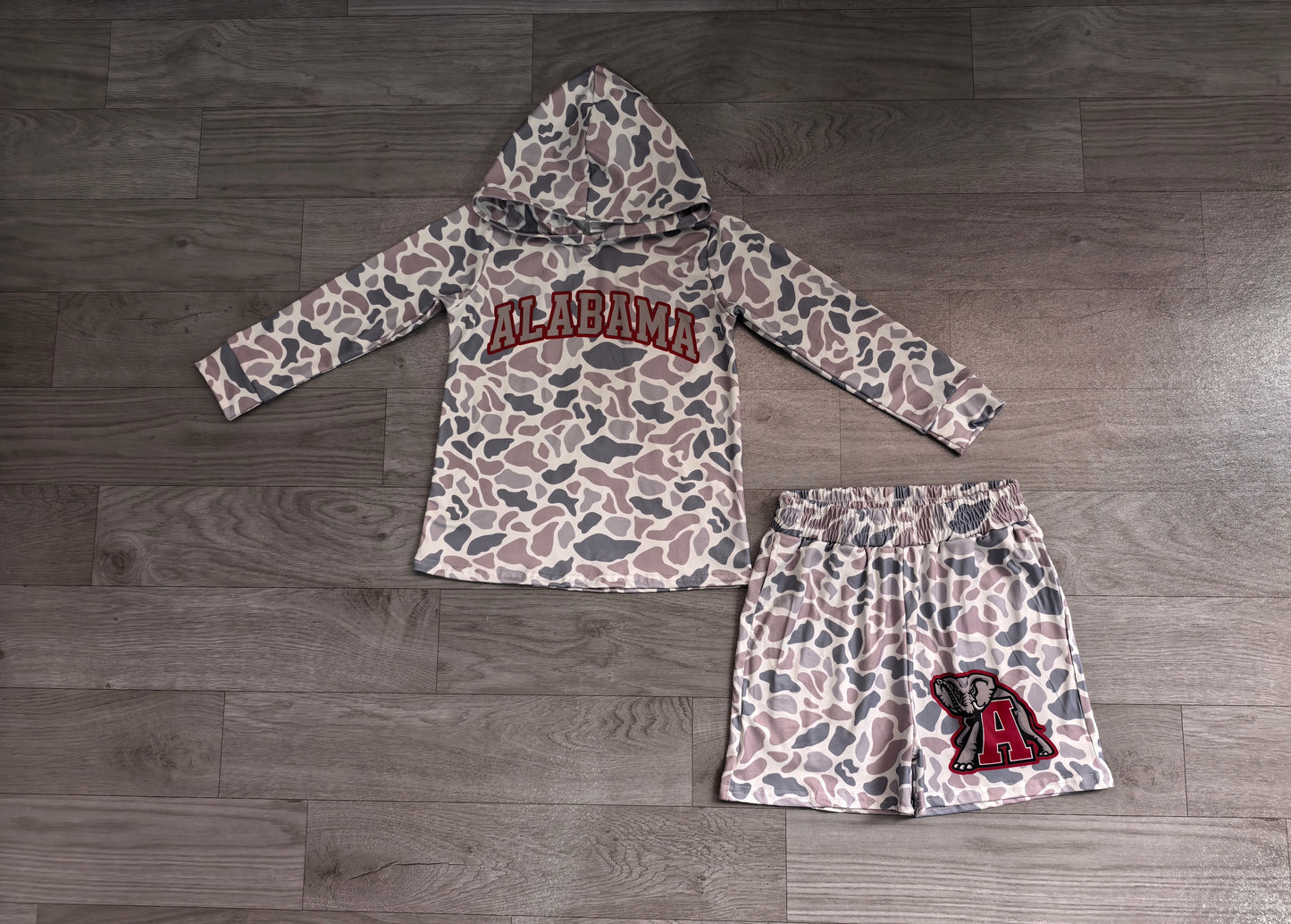 Baby Boys Light Grey Camo Alabama Long Sleeve Hoodie Pockets Short Team Clothes Set