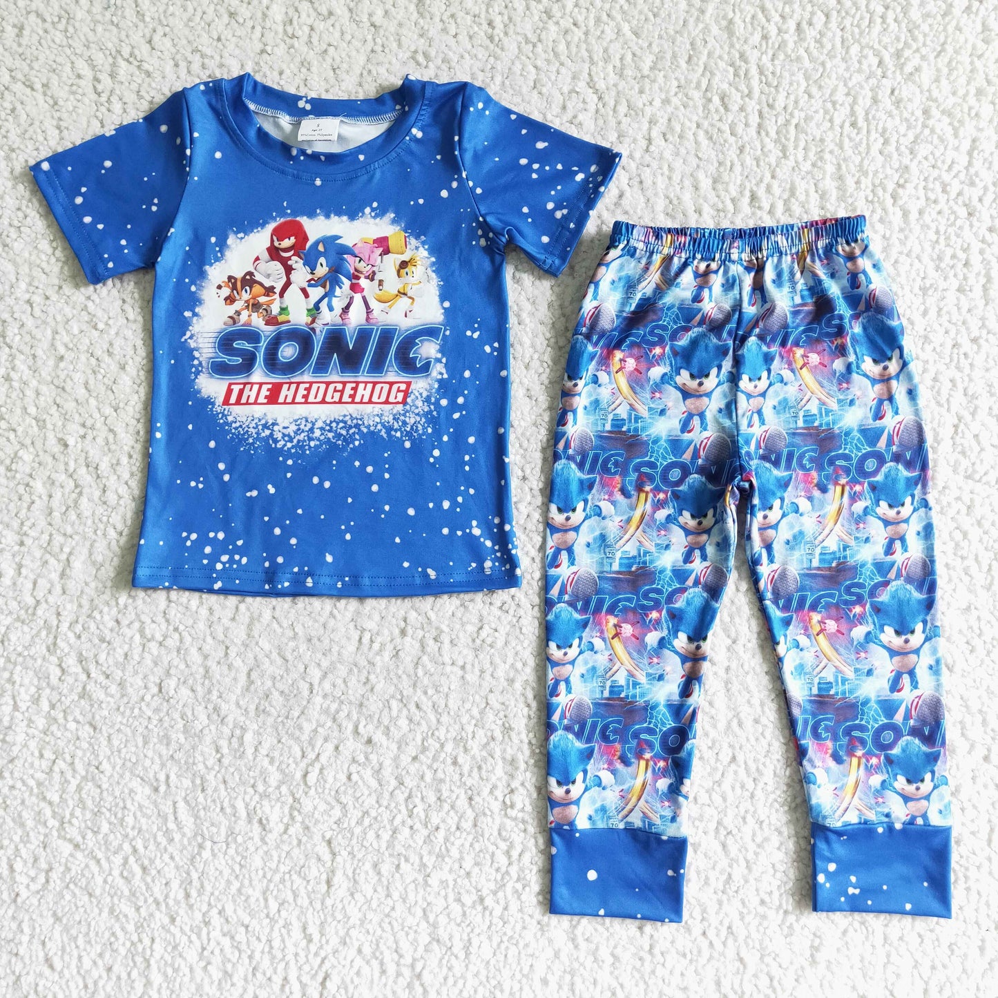 Sibling Boys Baby Girls Blue Cartoon Shirt Pants Outfits Sets