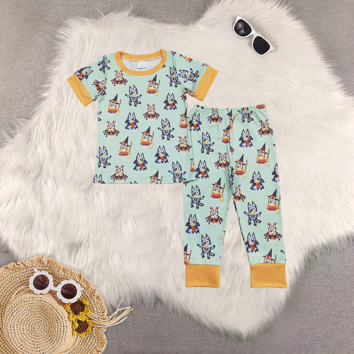 Sibling Baby Kids Short Sleeves Cartoon Dogs Top Pants Halloween Pajamas Clothes sets