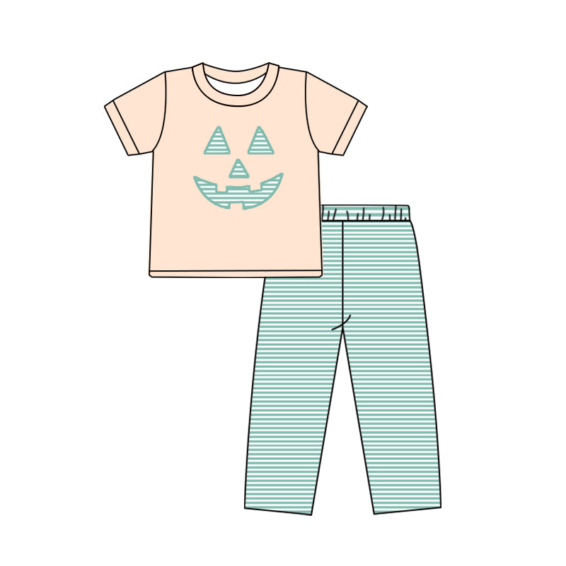Preorder moq 5 Baby Boys Smile Pumpkins Top Stripe Pants Halloween Sets