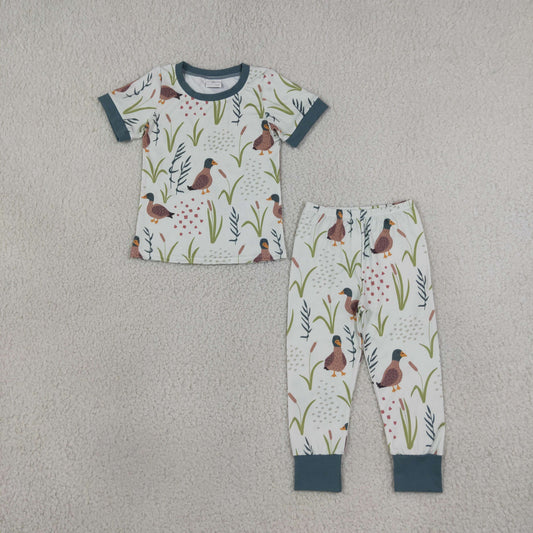 Sibling Baby Girls Short Sleeves Ducks Top Pant Hunting Pajamas Set Zip Rompers