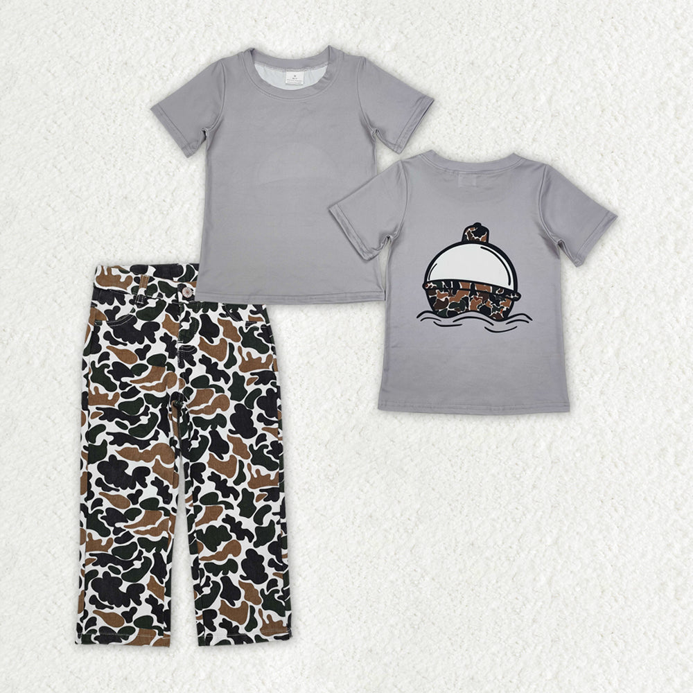 Boys Fishing Shirt Camouflage Denim Jeans Pants Clothes Sets