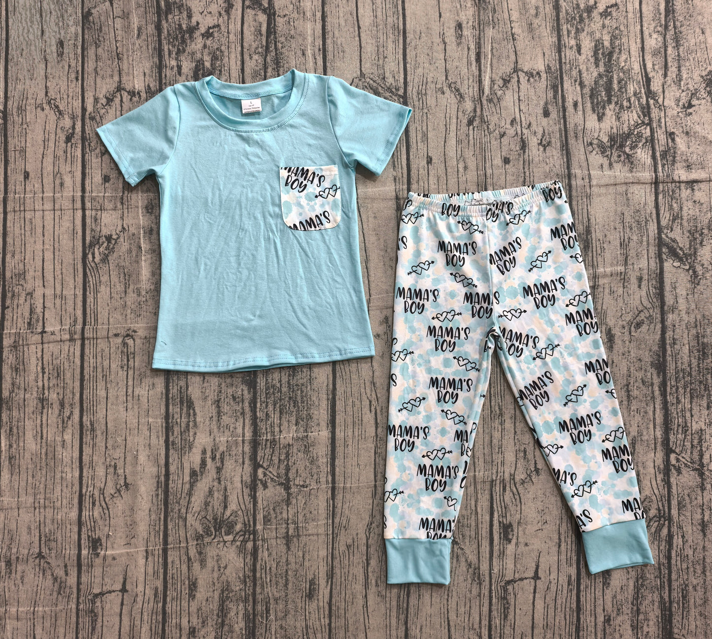 Mamas Boys Short Sleeve Pocket Top Hearts Leggings Clothes Sets