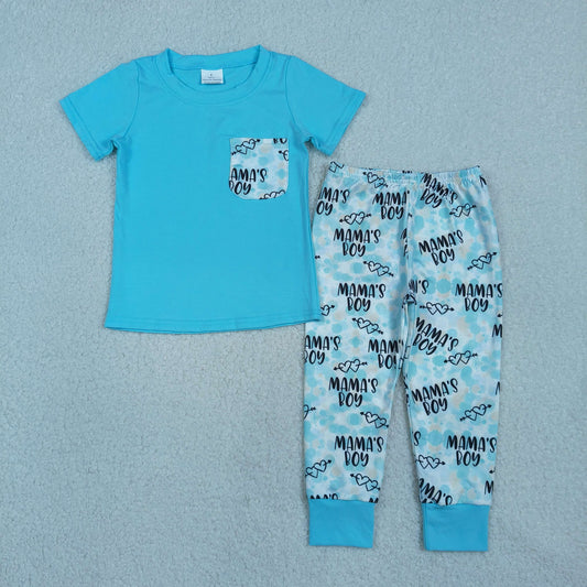 Mamas Boys Short Sleeve Pocket Top Hearts Leggings Clothes Sets