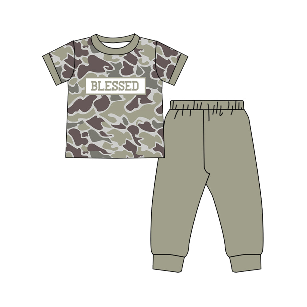 Baby Boys Dark Grey Camo Blessed Top Pants Southern Clothes Sets Preorder