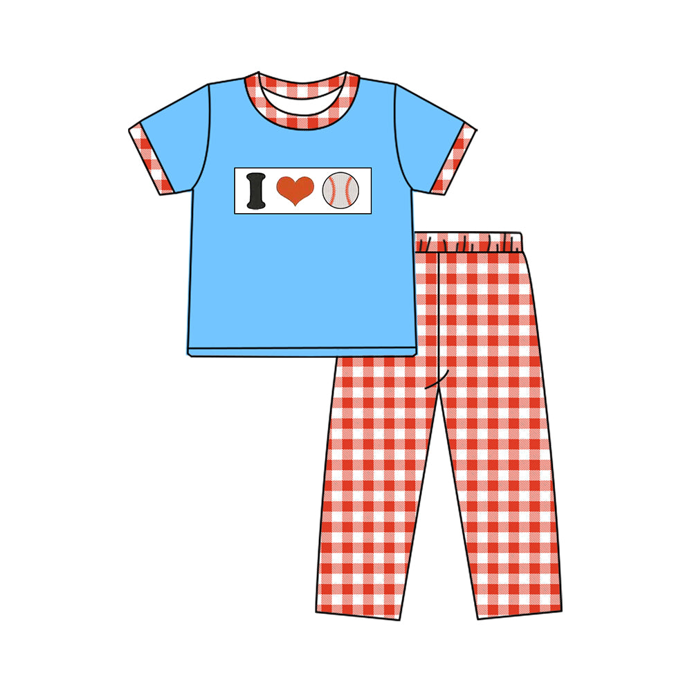Baby Boys I Love Baseballs Checked Pants Team Clothes Sets Preorder