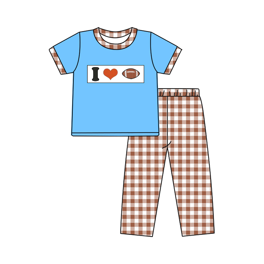 Baby Boys I Love Footballs Checked Pants Team Clothes Sets Preorder