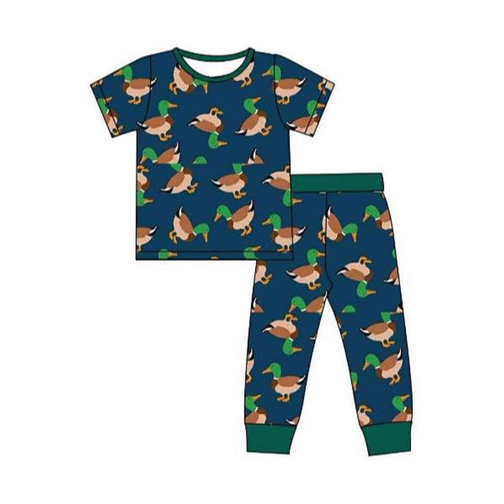 Baby Boys Navy Short Sleeve Ducks Plaid Top Pants Hunting Pajamas Sets Preorder