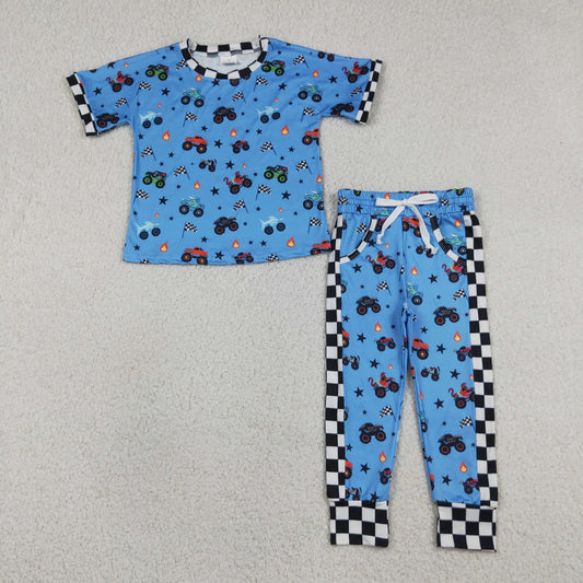 Baby Boys Motor Cars Flags Top Pockets Jogger Pants Clothes Sets