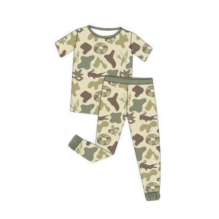 Baby Boys Green Camo Donuts Masks Top Pants Mardigras Pajamas Sets Preorder