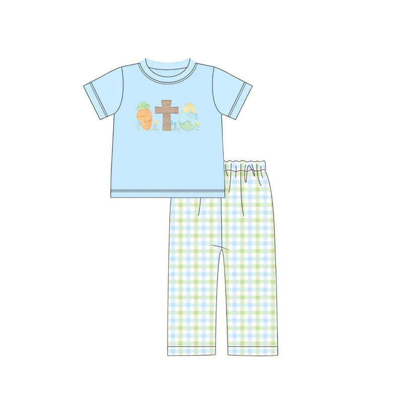 Baby Boys Carrots Cross Eggs Top Checked Pants Easter Clothes Sets Preorder