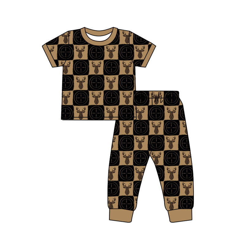 Baby Boys Short Sleeve Deer Checked Top Pant Hunting Pajamas Sets Preorder