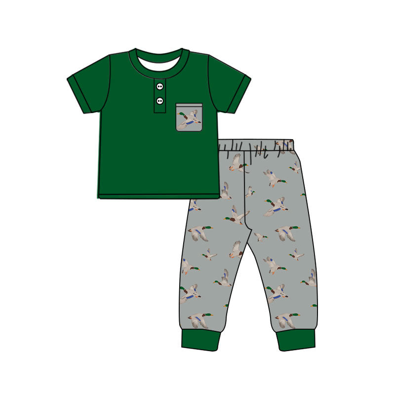 Baby Boys Short Sleeve Button Pocket Top Ducks Pant Hunting Pajamas Clothes Sets Preorder