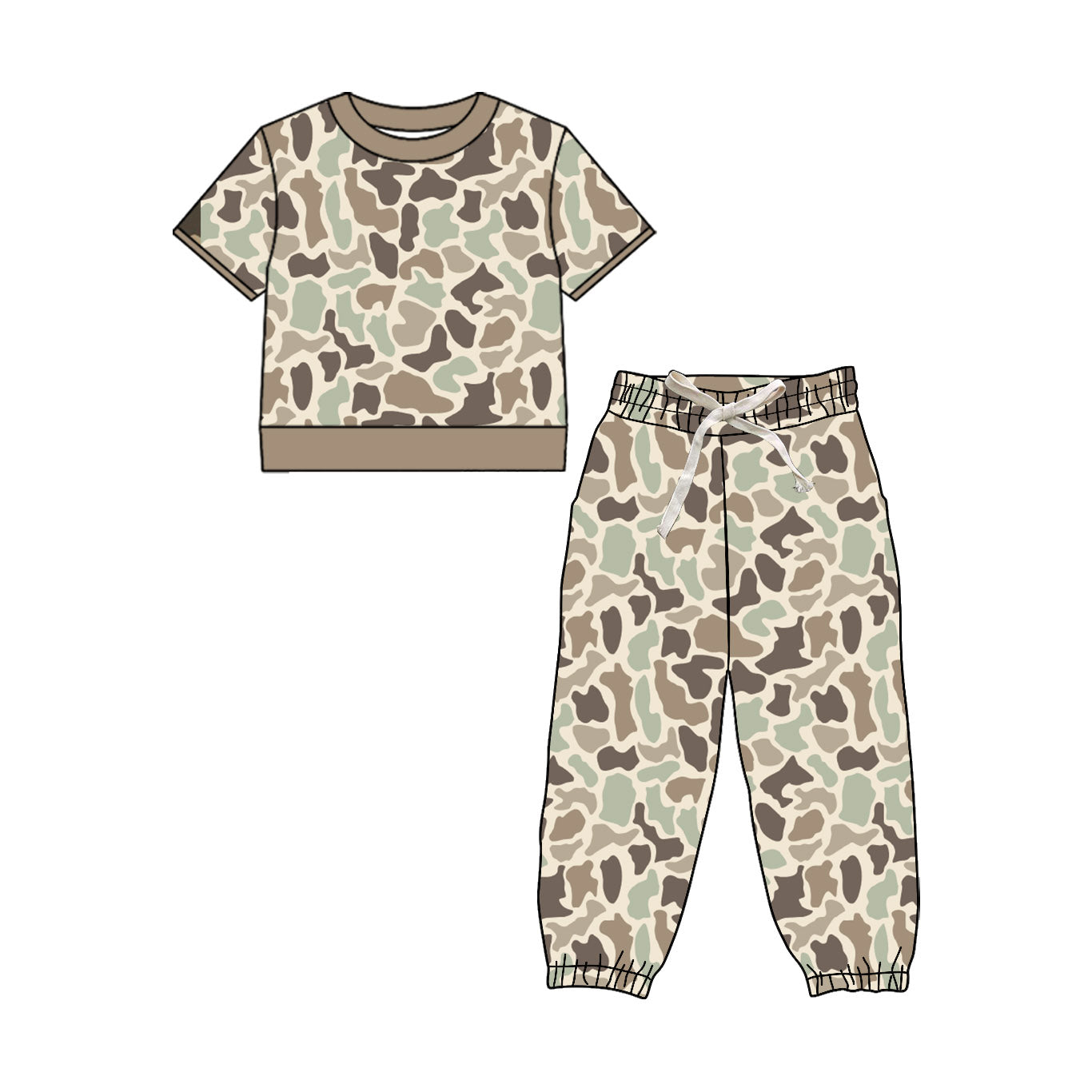 Baby Boys Short Sleeve Southern Khaki Camo Top Jogger Pant Pajamas Clothes Sets Preorder