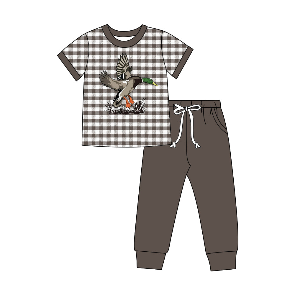 Baby Boys Grey Checked Ducks Top Pockets Jogger Hunting Clothes Sets Preorder