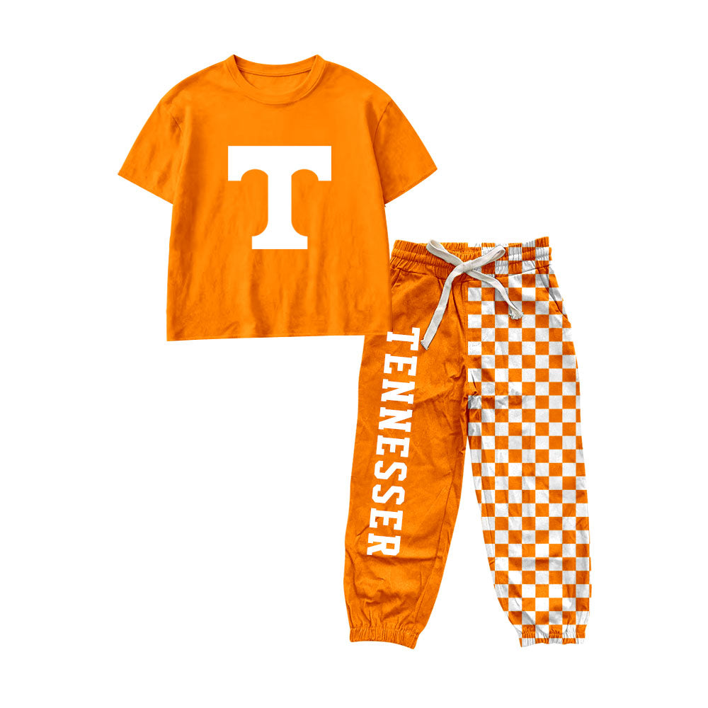 Preorder moq 5 Baby Boys Orange T Shirt Top Pockets Joggers Team Clothes Sets