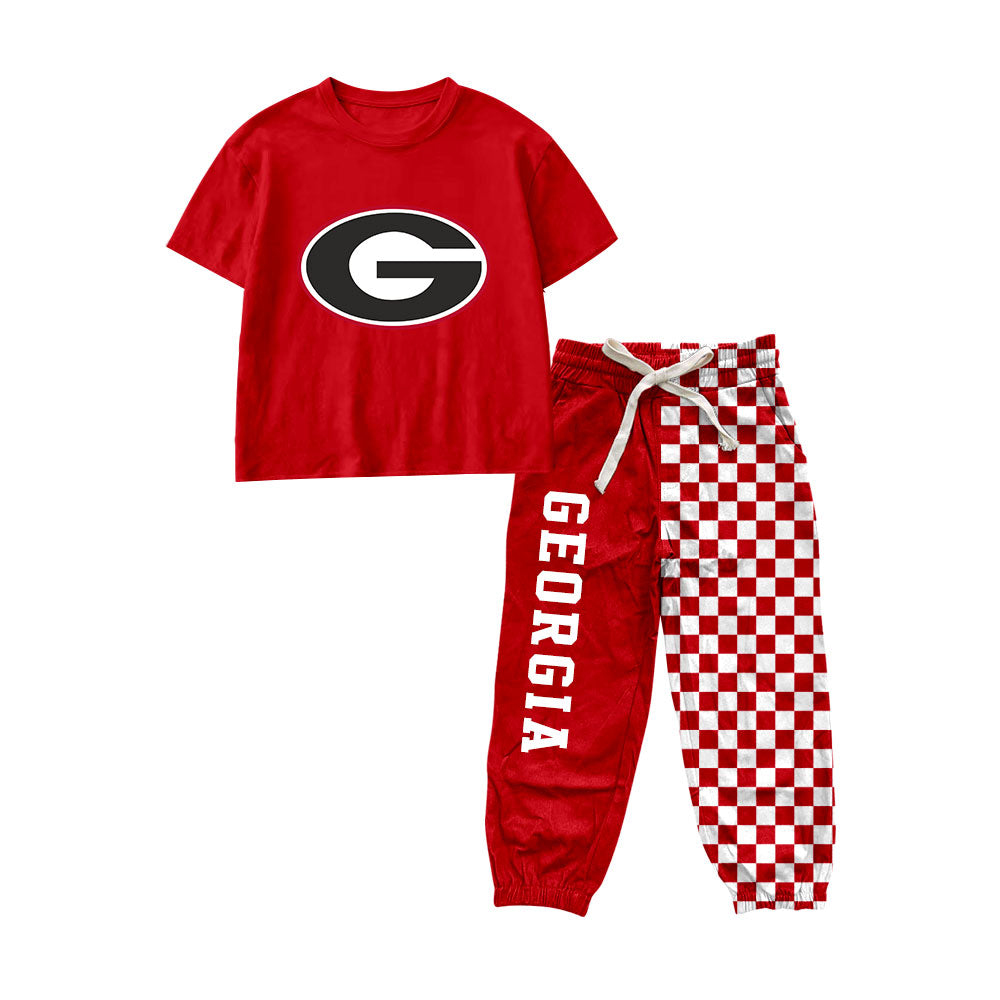 Preorder moq 5 Baby Boys Red G Shirt Top Pockets Joggers Team Clothes Sets