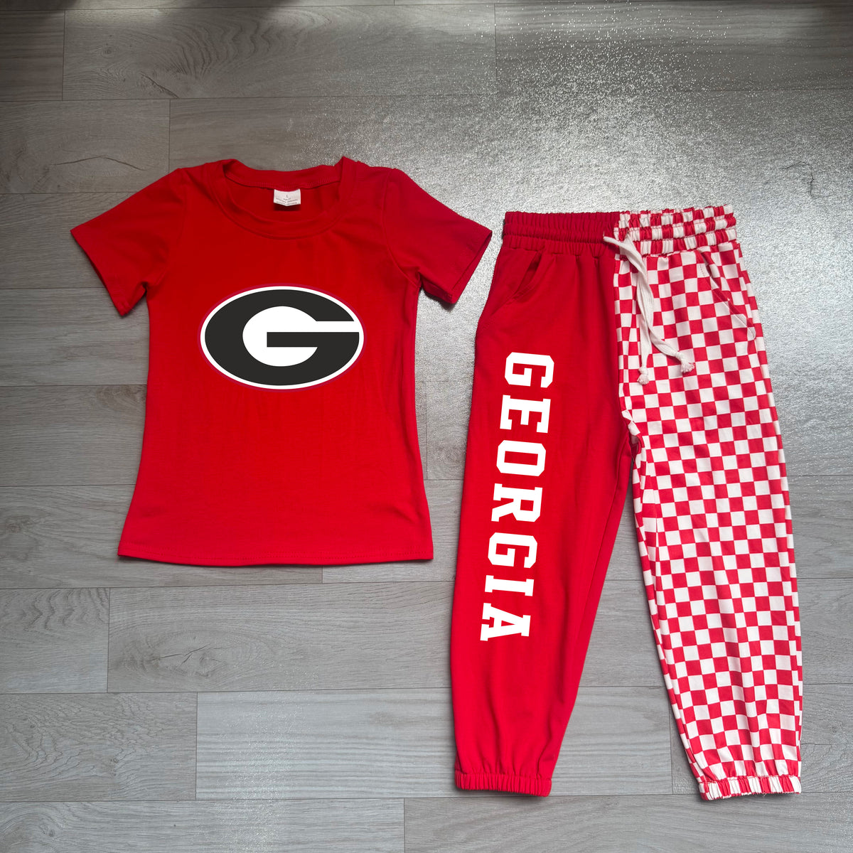Baby Boys Red Vinyl Georgia Shirt Top Pockets Joggers Team Clothes Sets