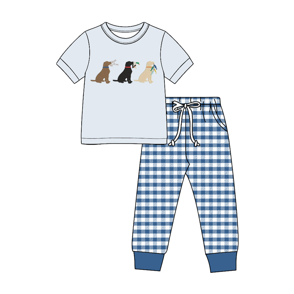 Preorder moq 5 Baby Boys Dogs Ducks Top Checked Pockets Joggers Hunting Clothes Set