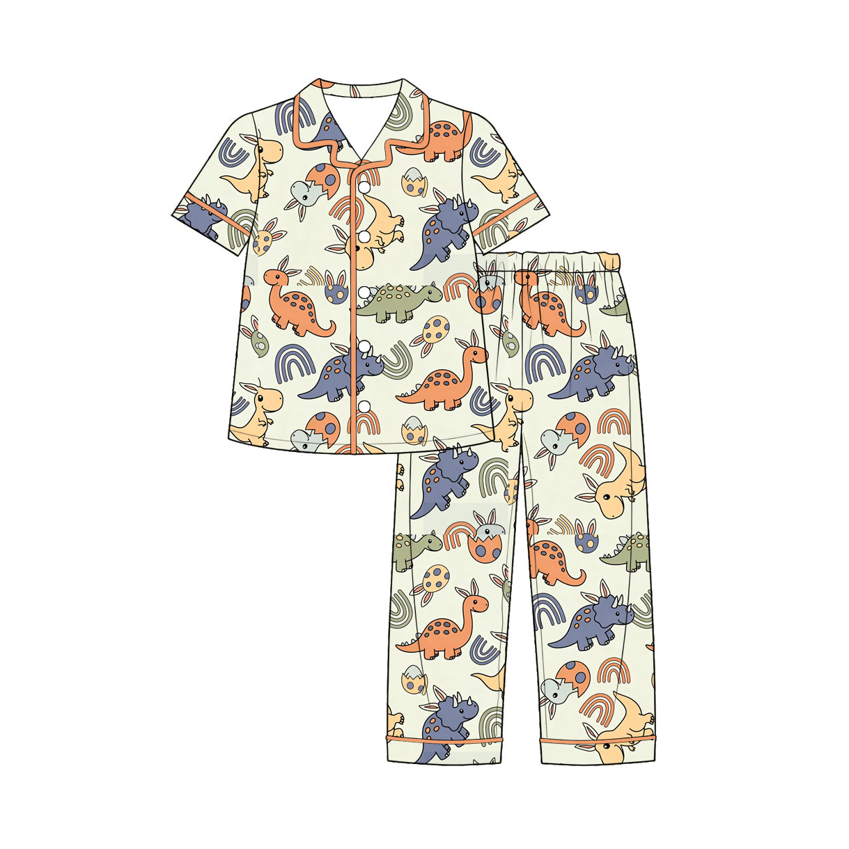 Preorder moq 5 Baby Boys Rabbit Dinosaurs Button Top Pant Easter Pajamas Set