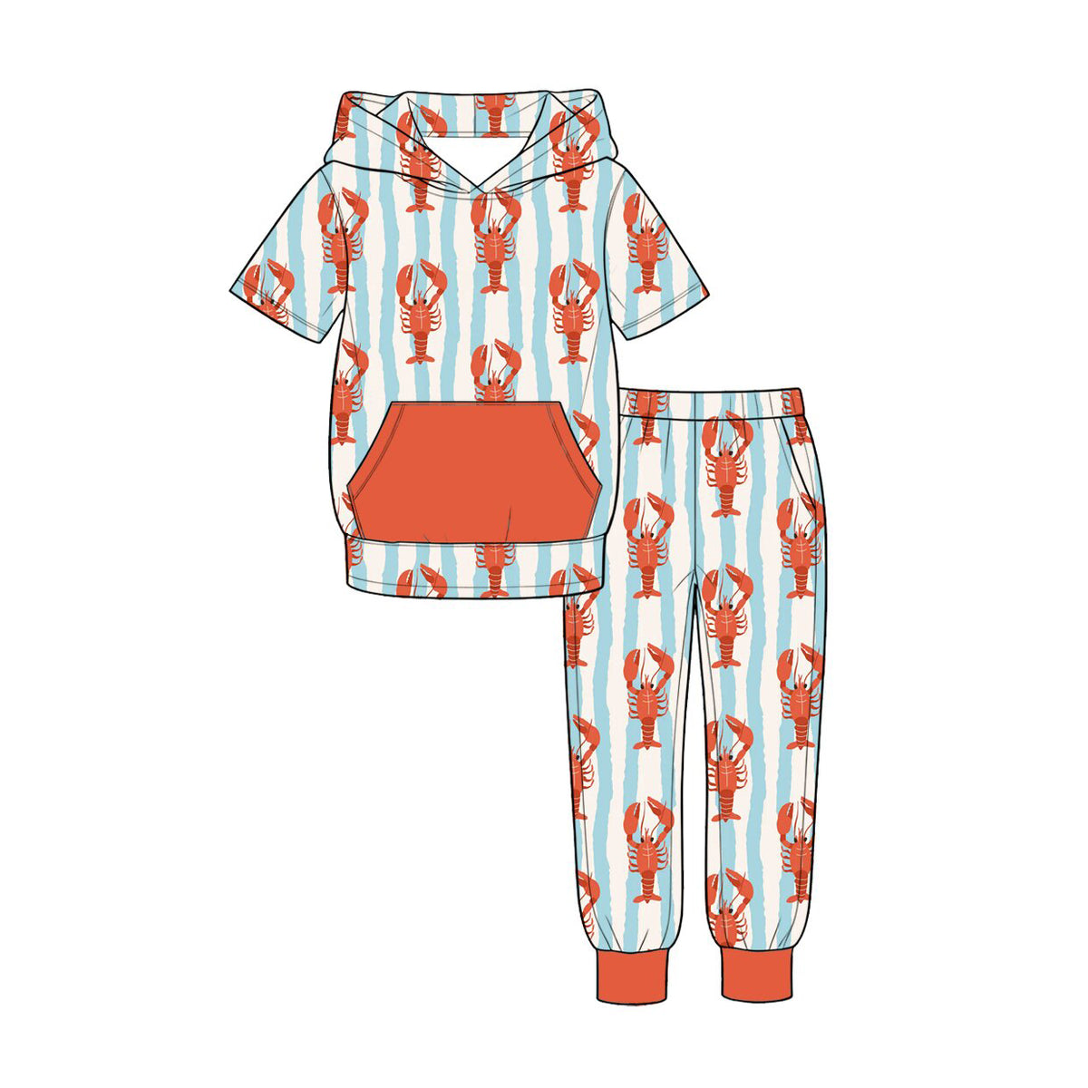 Baby Boys Blue Stripe Crayfishes Pockets Hoodie Joggers Clothes Set Preorder
