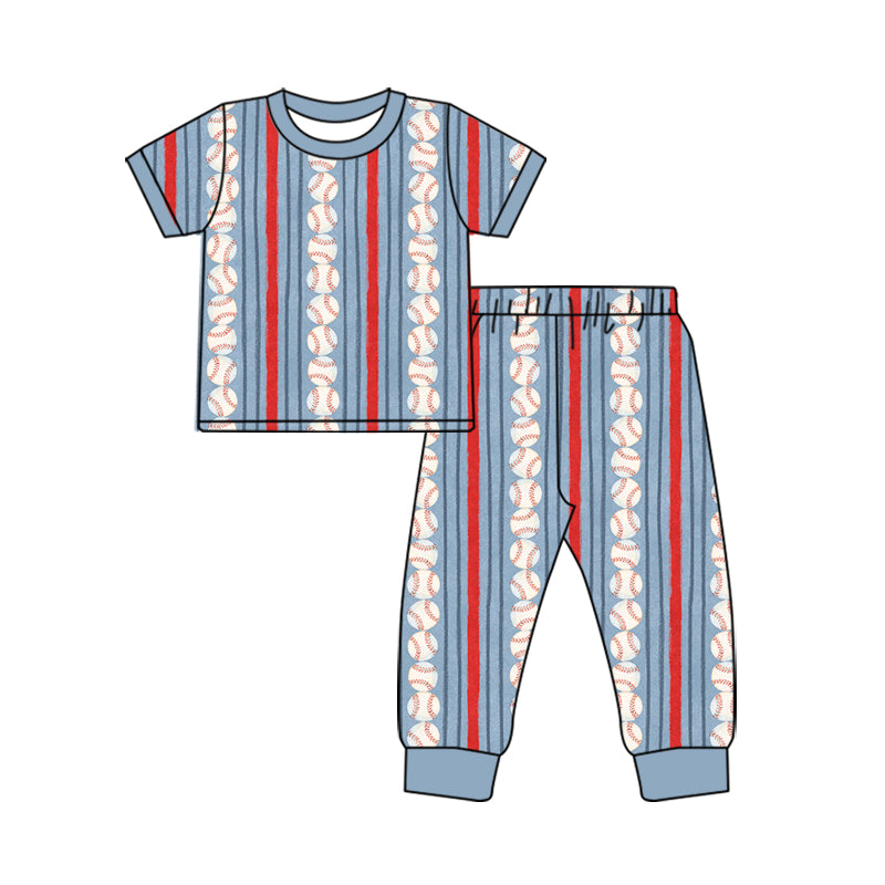 Baby Boys Baseballs Stripe Top Pant Team Pajamas Set Preorder