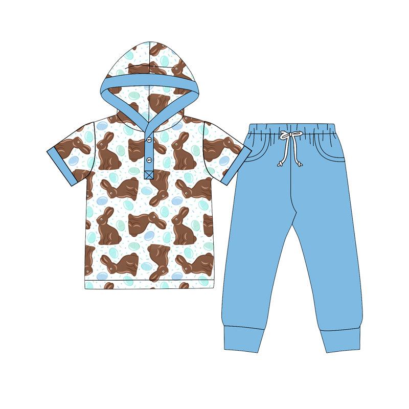 Baby Boys Eggs Rabbits Button Hoodie Pockets Pants Easter Clothes Sets Preorder