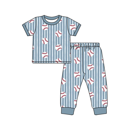 Baby Boys Blue Stripe Baseballs Team Pajamas Sets Preorder