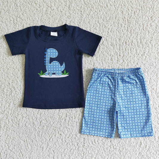 Sibling Baby Boys Back To School Embroidery Dinosaurs Summer Shorts Sets
