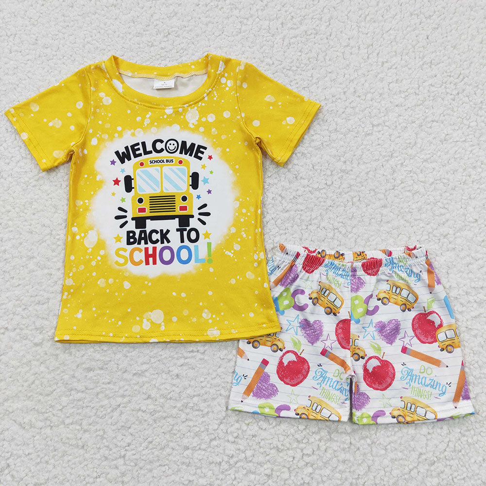 Sibling Boys Baby Girls Bus Back To School Shorts Sets