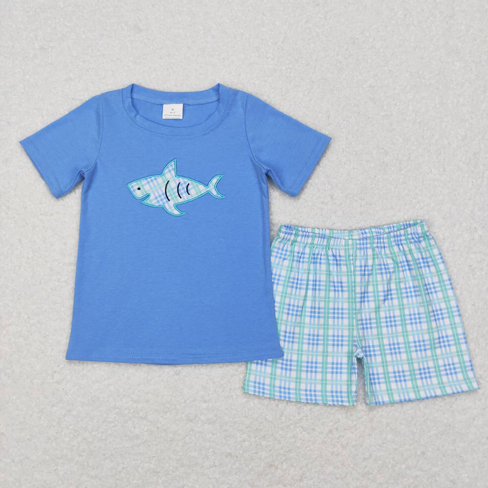 Sibling Baby Boys Blue Shark Rompers Summer Clothes Sets