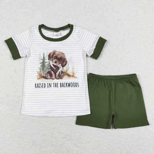 Sibling Baby Boys Khaki Stripes Duck Dog Hunting Tee Shirts Tops Shorts Clothing Sets