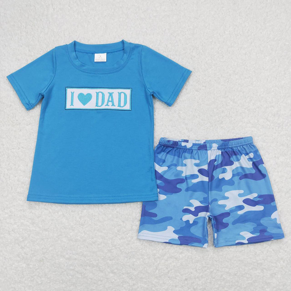 Embroidery Sibling Baby Boys I Love Dad Tops Camo Blue Bottoms Outfits