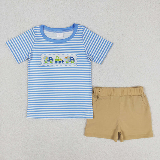 Sibling Embroidery Baby Boys Constructions Rompers Summer Outfits Sets