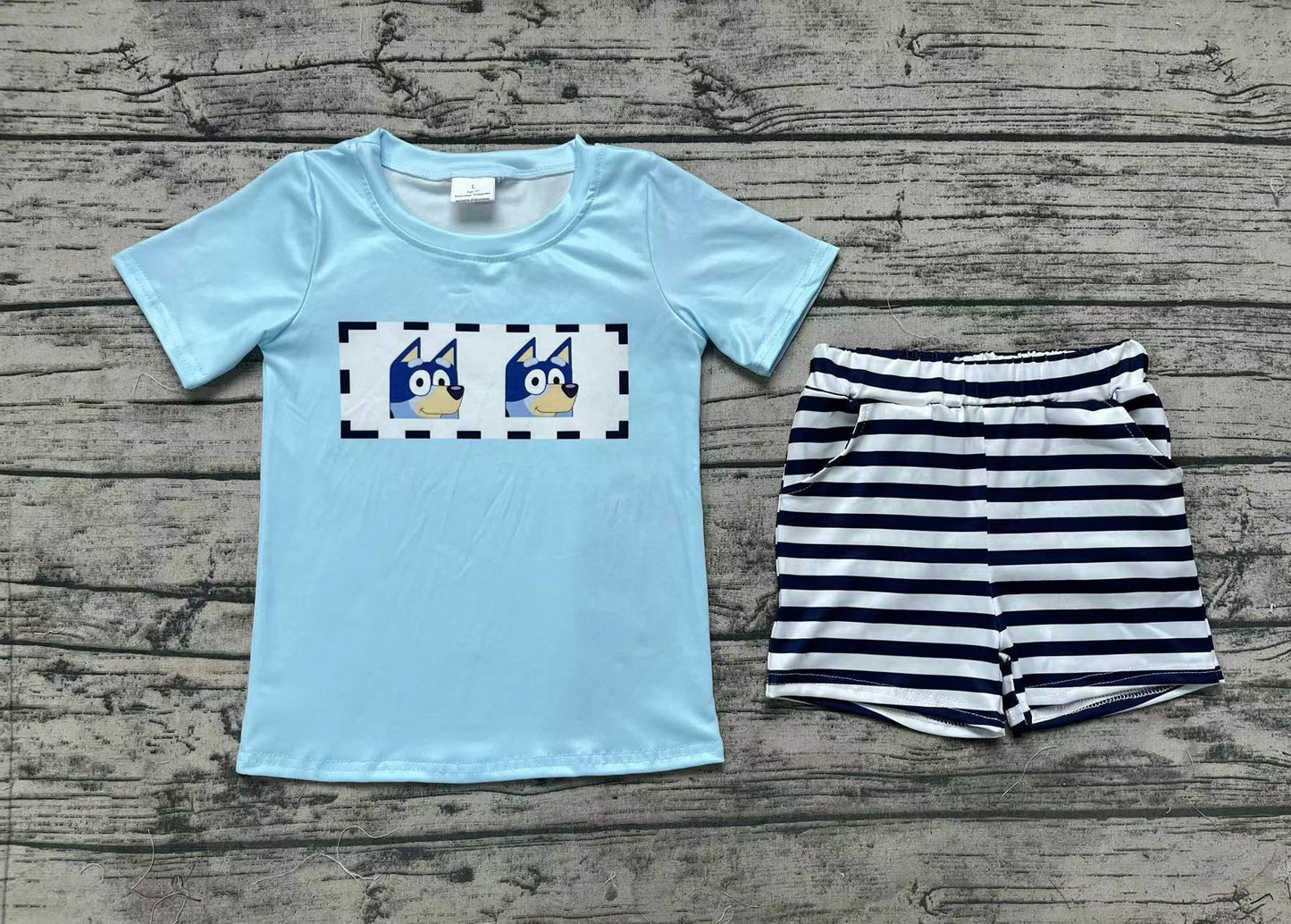 Baby Boys Dog Blue Short Sleeve Tee Shirt Stripes Shorts Clothes Sets
