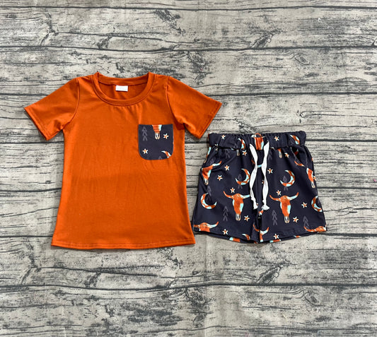Baby Boys Brown Shirt Top Cow Stars Western Shorts Clothes Sets