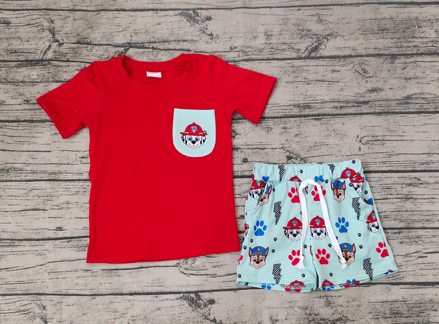 Baby Boys Dog Red Pocket Shirt Top Shorts Clothes Sets