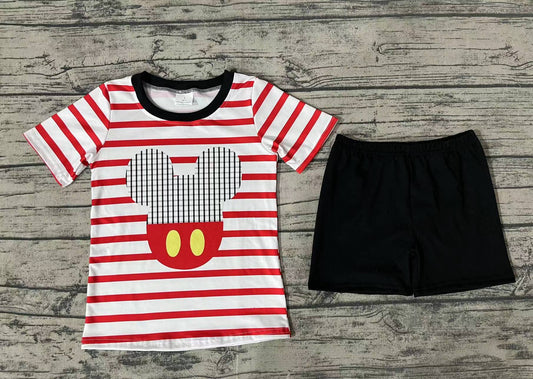 Baby Boys Red Stripes Cartoon Mouse Shirt Top Shorts Clothes Sets