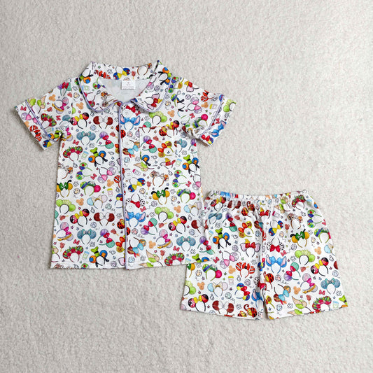 Baby Girls Cartoon Mouses Button Shirt Pocket Top Shorts Pajamas Clothes Sets