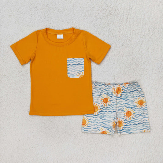 Sibling Baby Boys Short Sleeve Shirt Top Pockets Short Sea World Clothes Sets