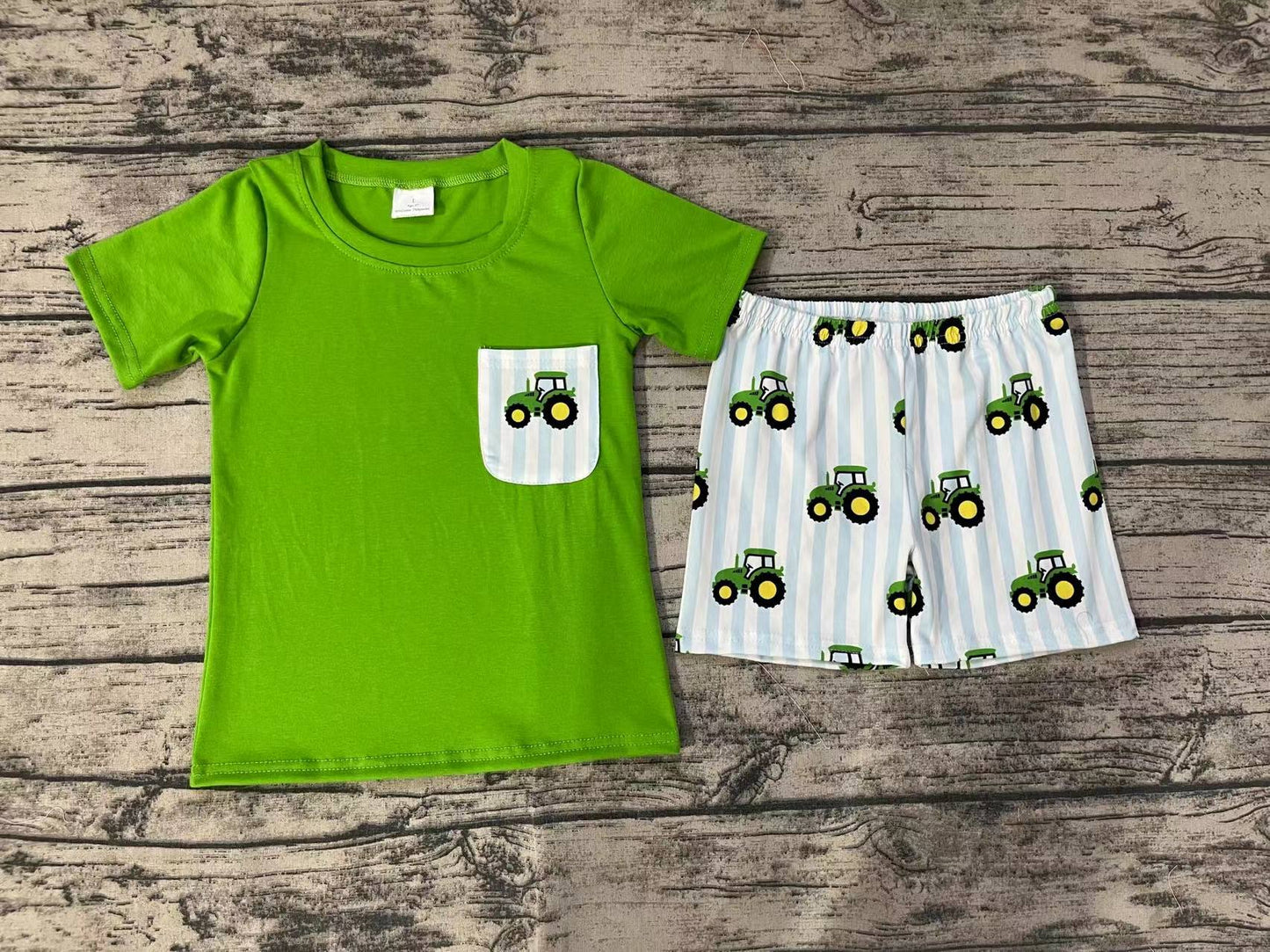 Baby Boys Green Tee Shirts Tops Tractors Shorts Clothes Sets