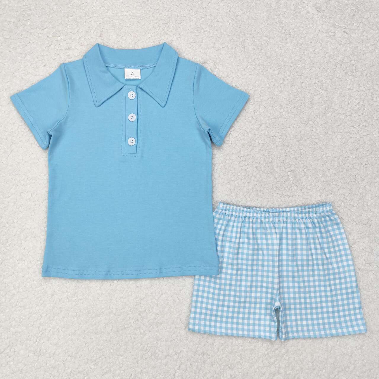 Sibling Baby Boys Stripe Plaid Pocket Button Polo Shirts Pockets Short Clothes Set