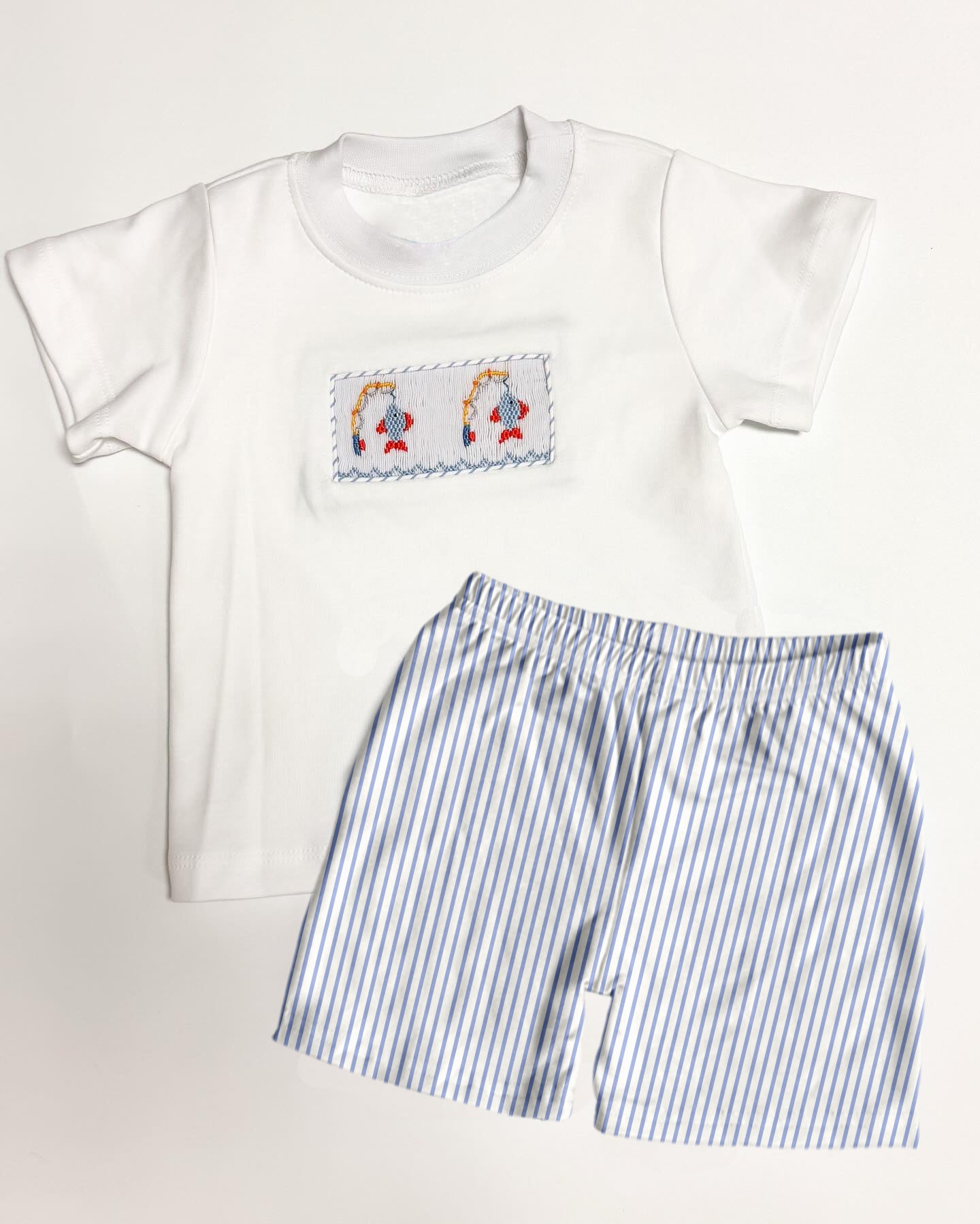 Baby Boys Fishing Shirt Blue Stripes Shorts Clothes Sets Preorder